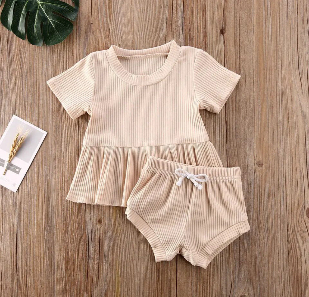 Cream Ribbed Ruffle Set