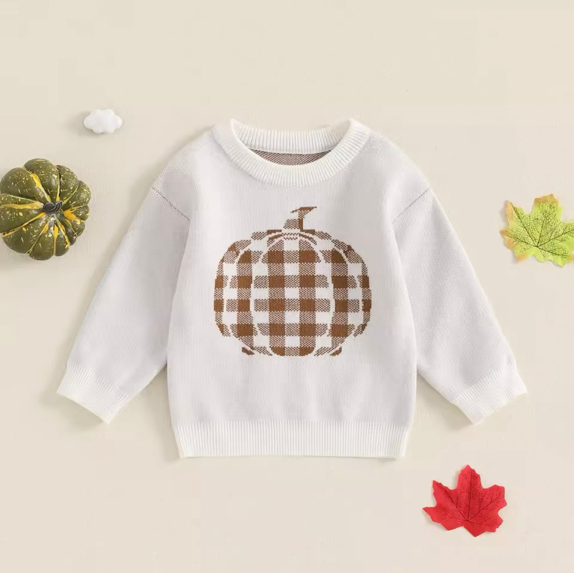 Fall Cream Knit Pumpkin Sweater