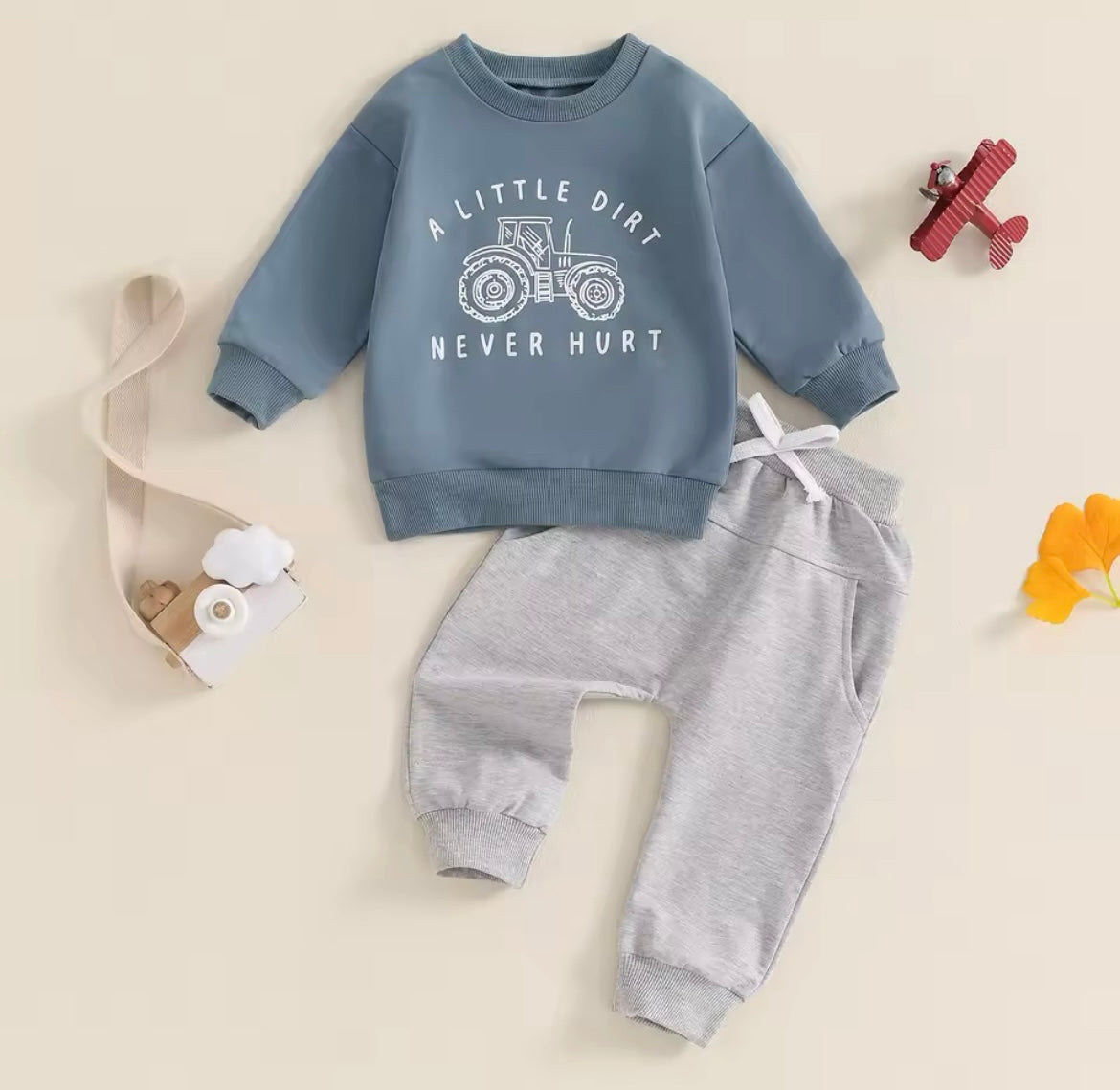 Blue Tractor Sweatshirt Set