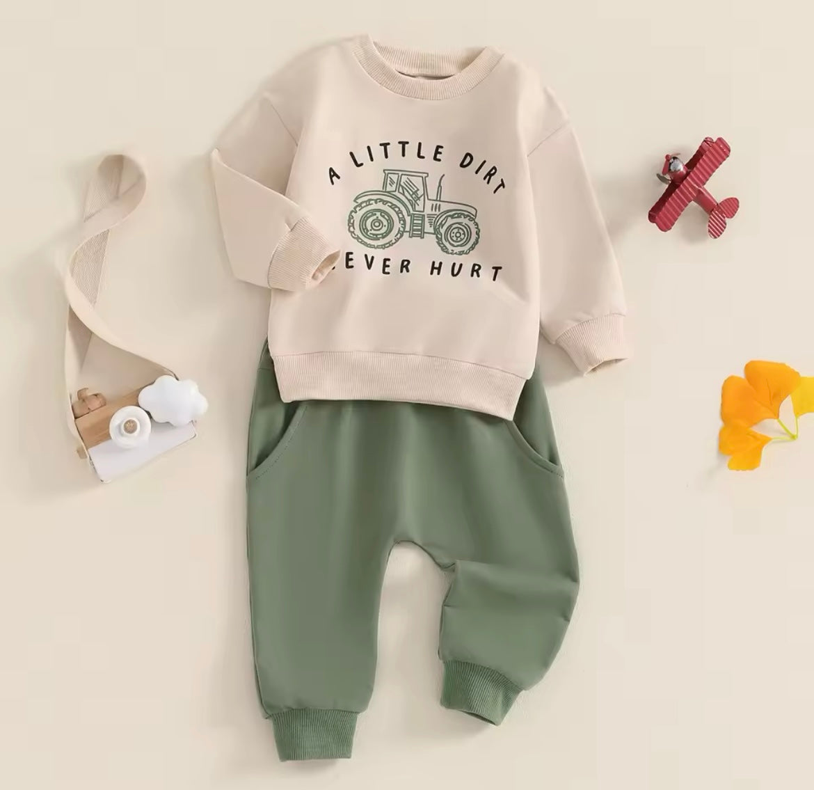 Cream Tractor Sweatshirt Set