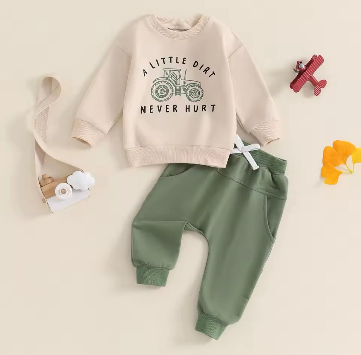 Cream Tractor Sweatshirt Set