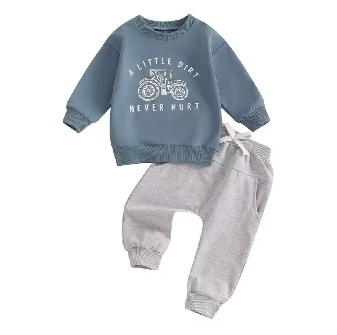 Blue Tractor Sweatshirt Set