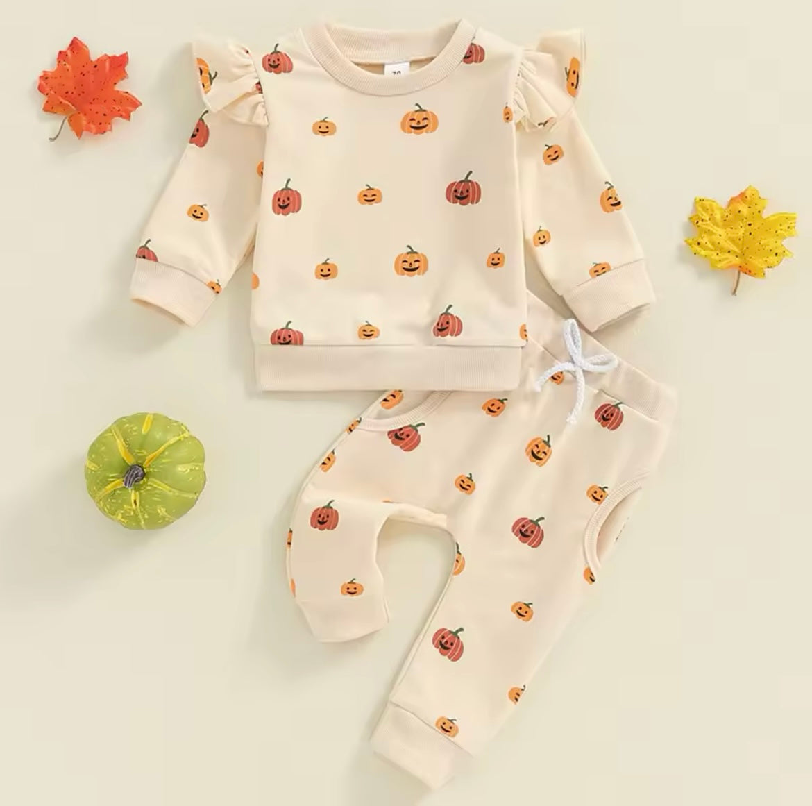 Fall Cream Pumpkin Sweatshirt Set