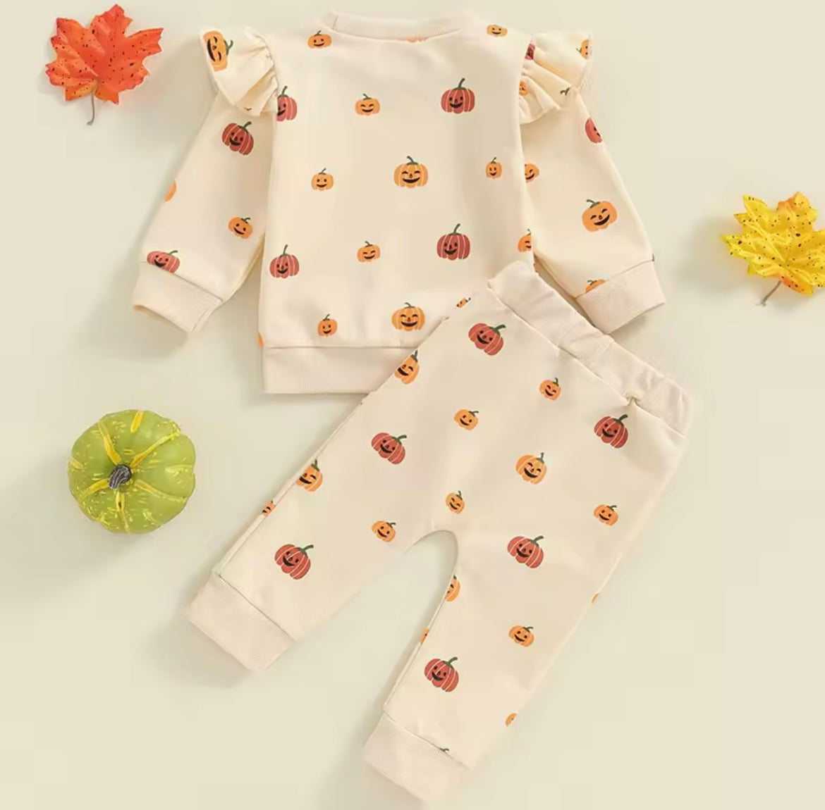 Fall Cream Pumpkin Sweatshirt Set