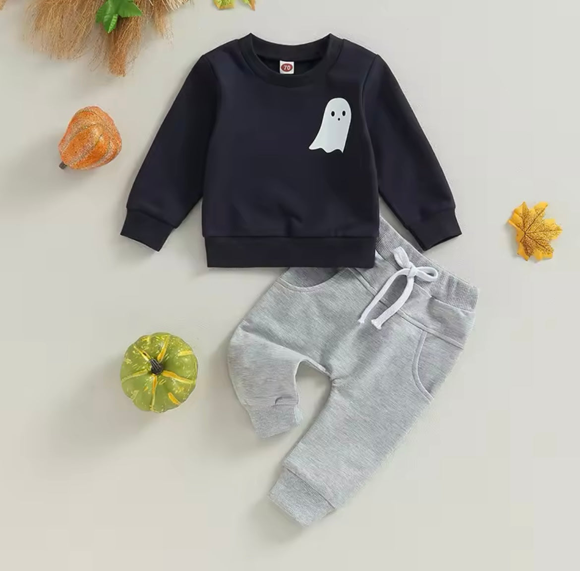 Halloween Black Top & Grey Pant Set