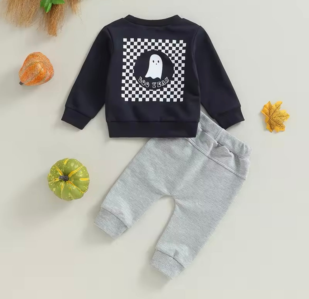 Halloween Black Top & Grey Pant Set