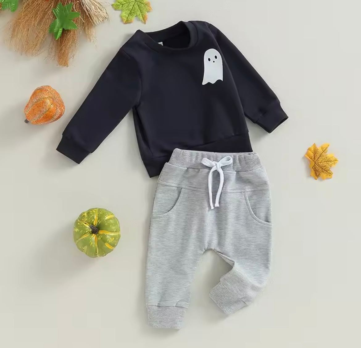 Halloween Black Top & Grey Pant Set