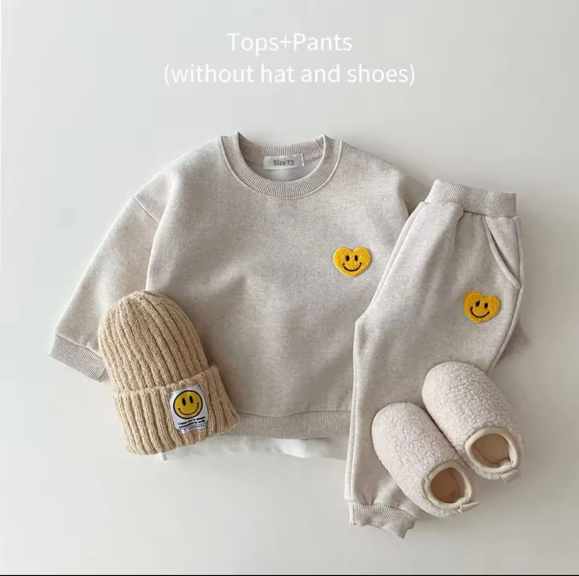 Grey Sweatshirt Set Smile Applique