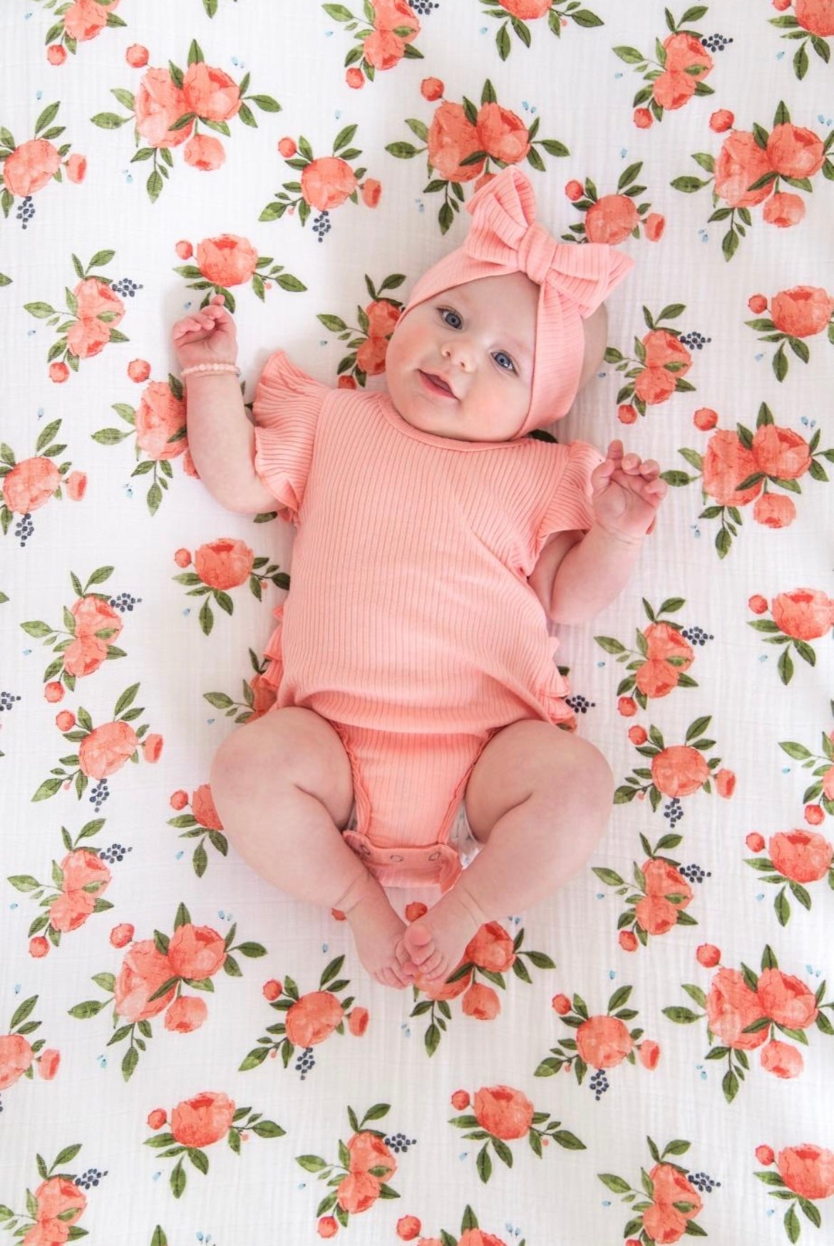 Coral Girl Flutter Sleeves Onesie with Ruffles