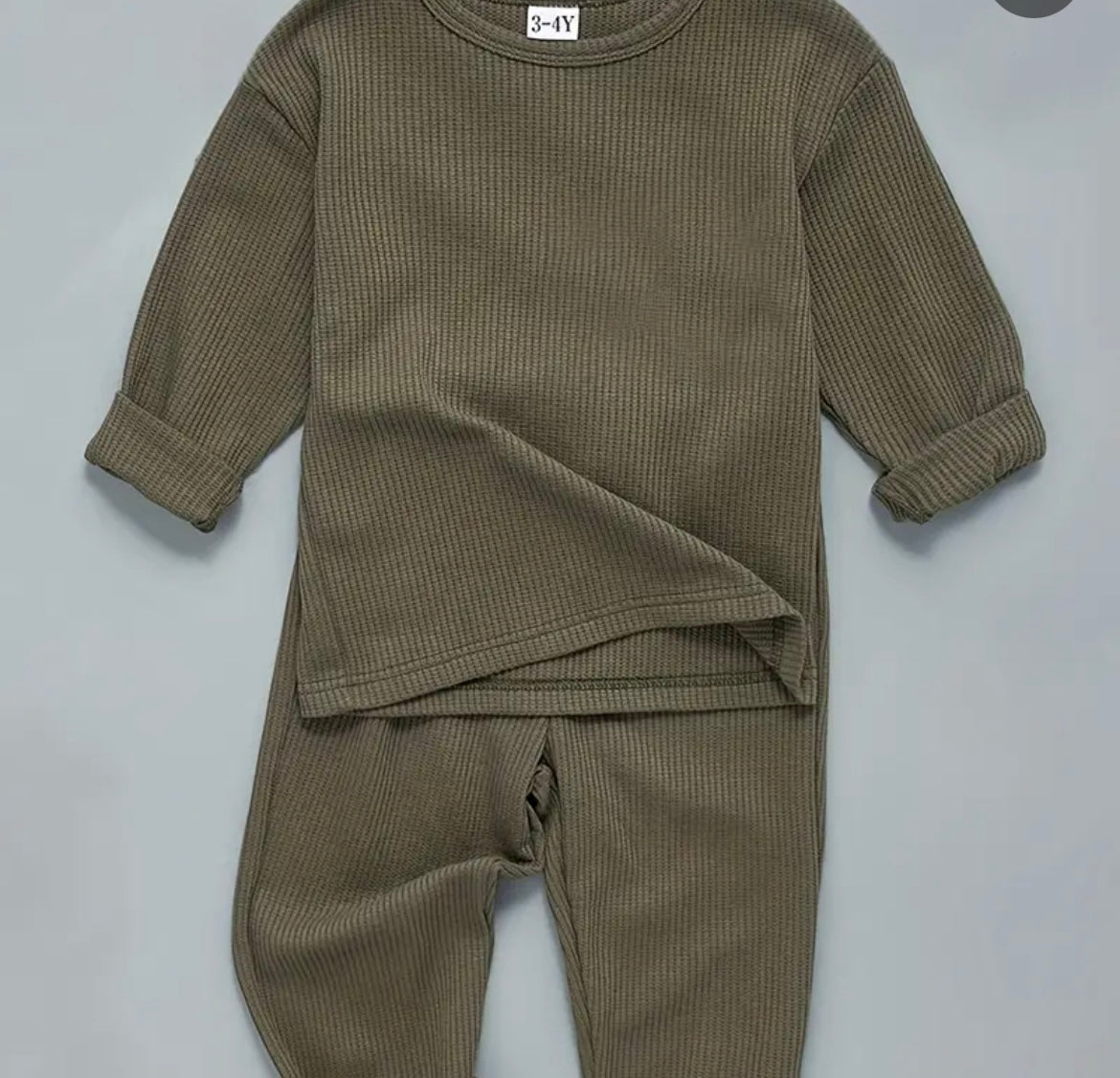 Boys Army Green Waffle Outfit