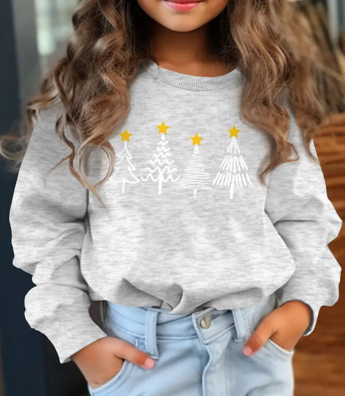 Christmas Trees /Stars Decor Girls Sweatshirt