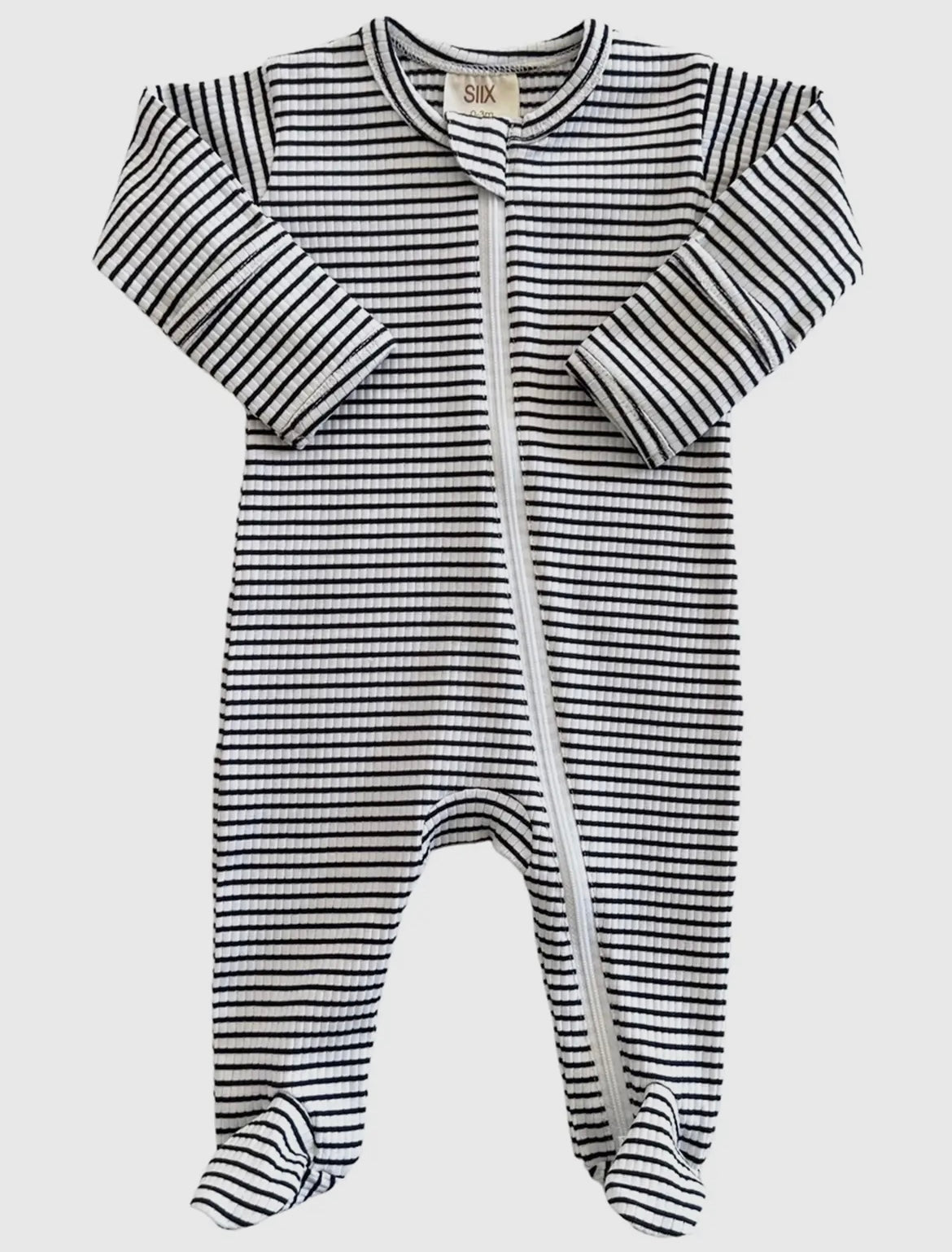 Black Stripe/Organic Ribbed Zip Footie