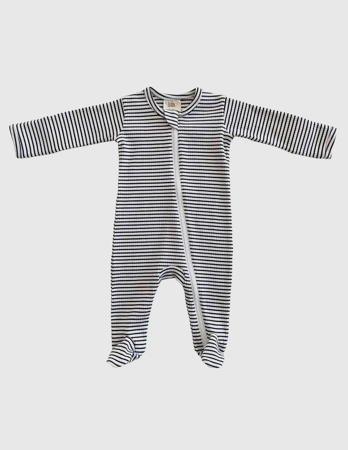 Black Stripe/Organic Ribbed Zip Footie