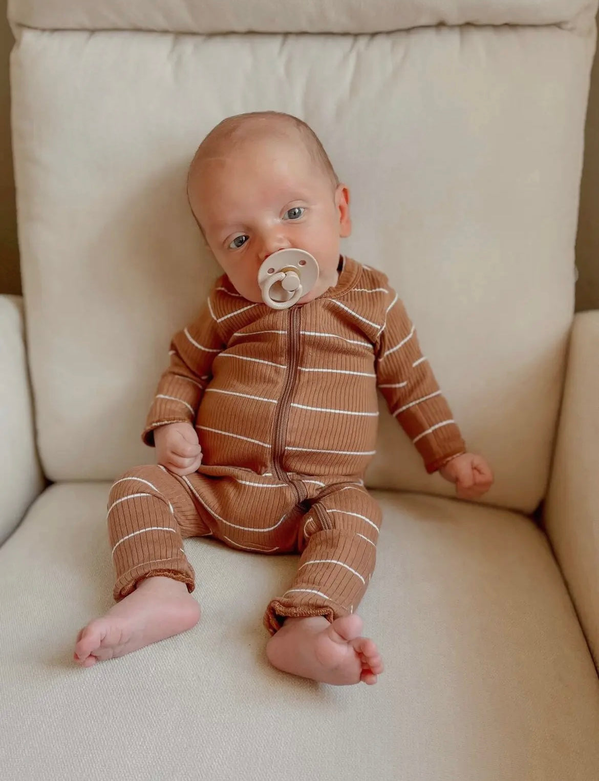 Saddle Stripe Ribbed Zip Romper