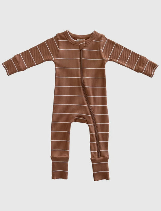 Saddle Stripe Ribbed Zip Romper