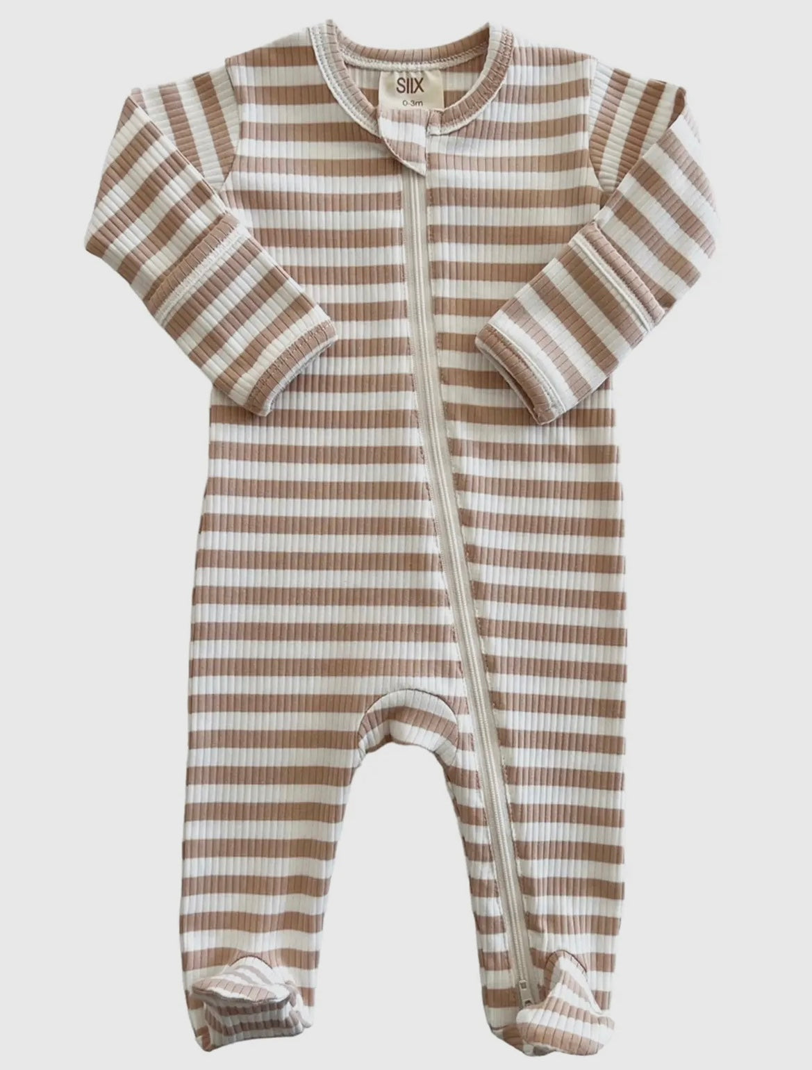 Tan Stripe Ribbed Zip Footie