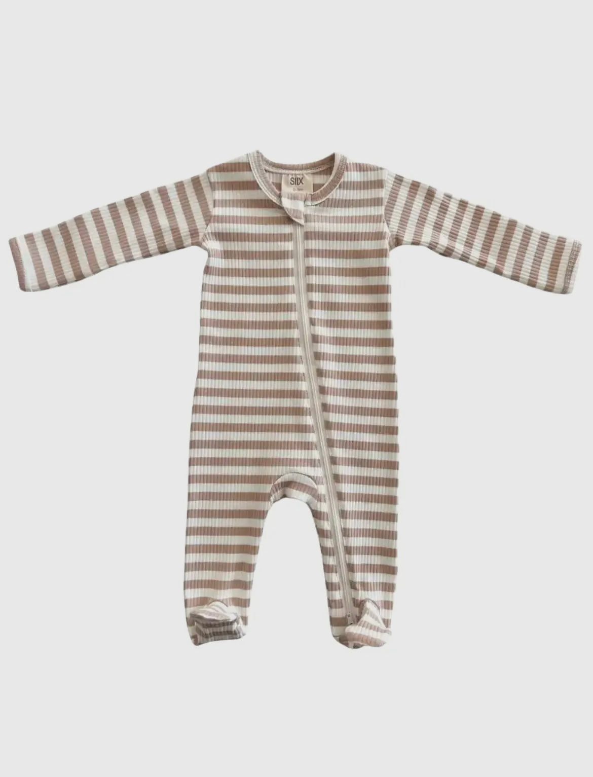 Tan Stripe Ribbed Zip Footie