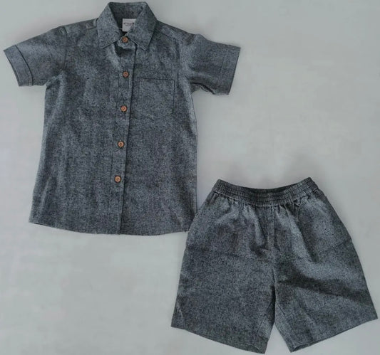 Black Chambray Boys Shirt & Shorts Set