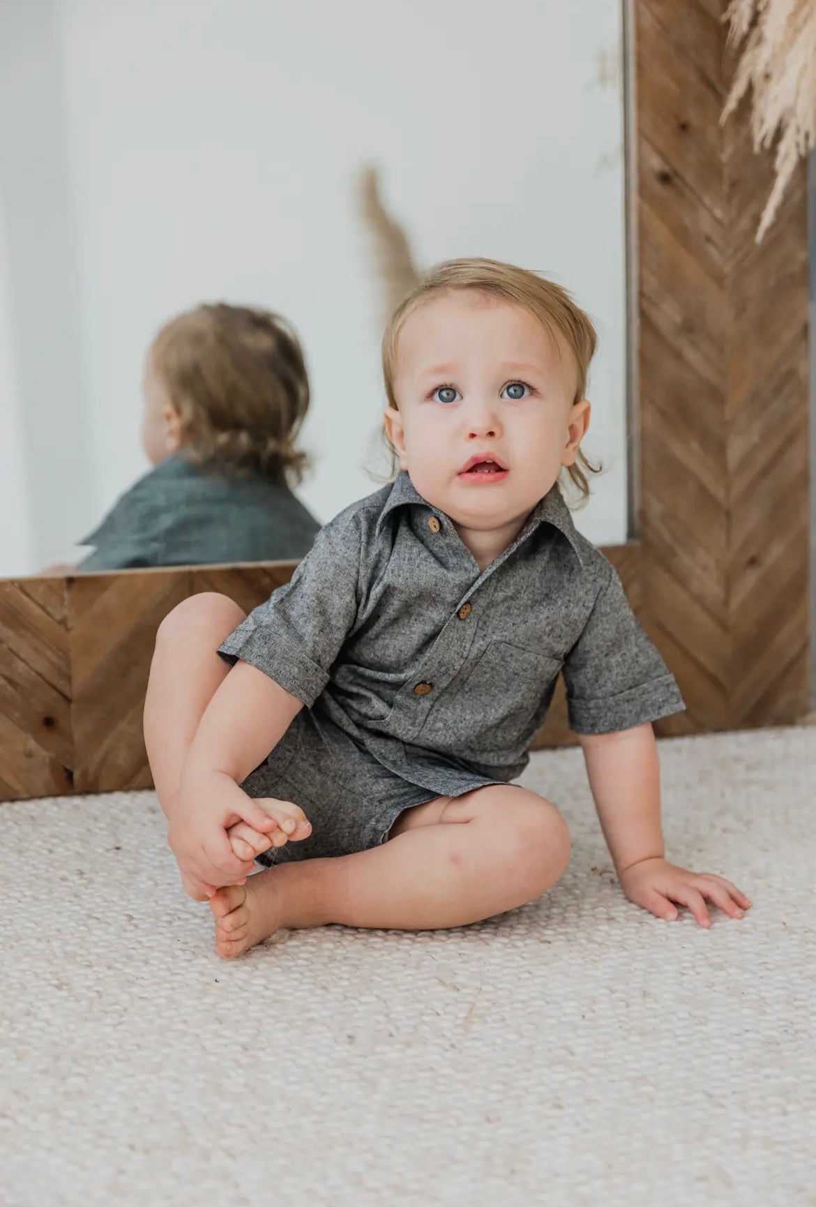 Black Chambray Boys Shirt & Shorts Set