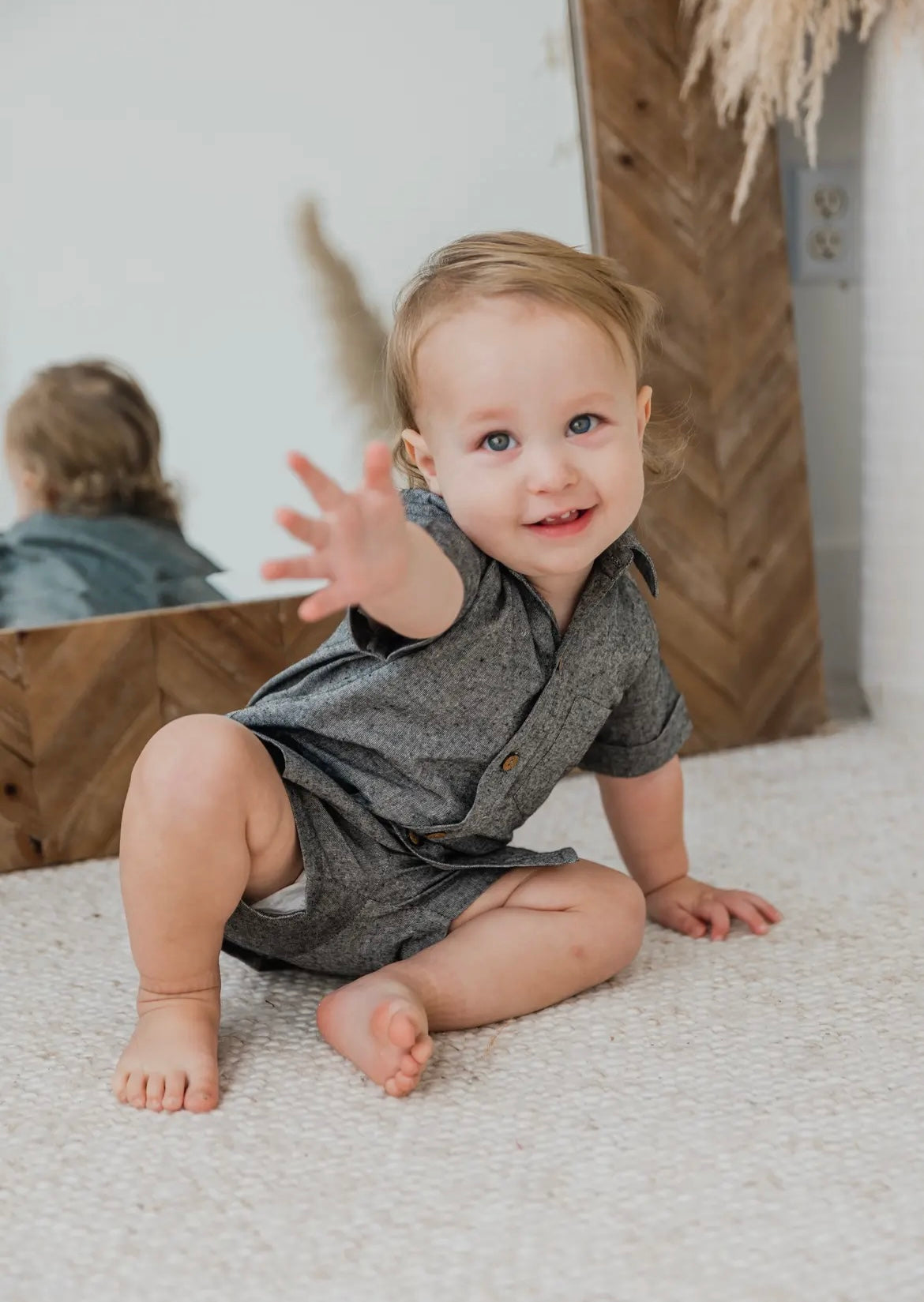 Black Chambray Boys Shirt & Shorts Set