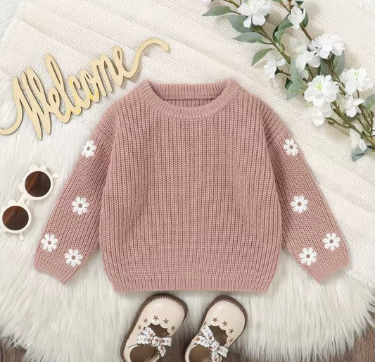 Baby Mauve Floral Sleeve Sweater