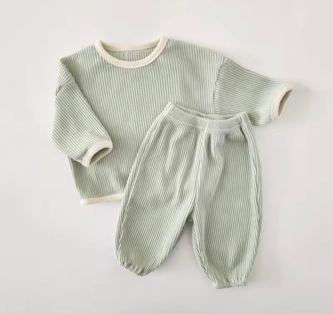 Mint Waffle Pullover top & Pant Set