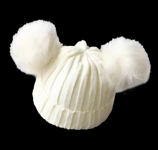 Cute Pompom Baby Knit Winter White Beanie