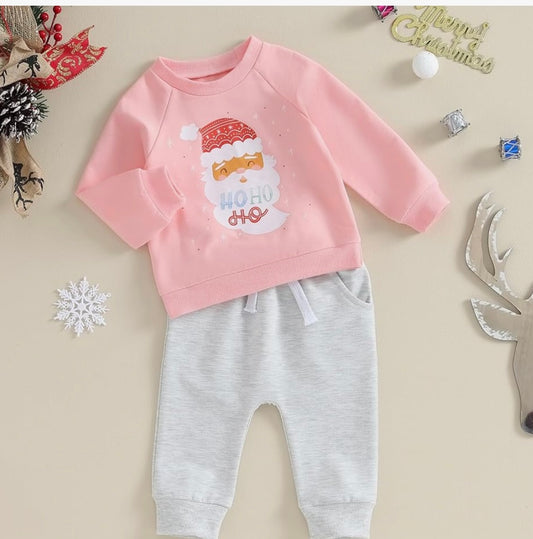 Christmas Pink Santa Sweatshirt & Pants Set