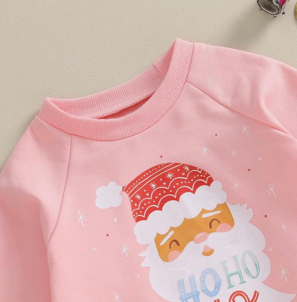 Christmas Pink Santa Sweatshirt & Pants Set