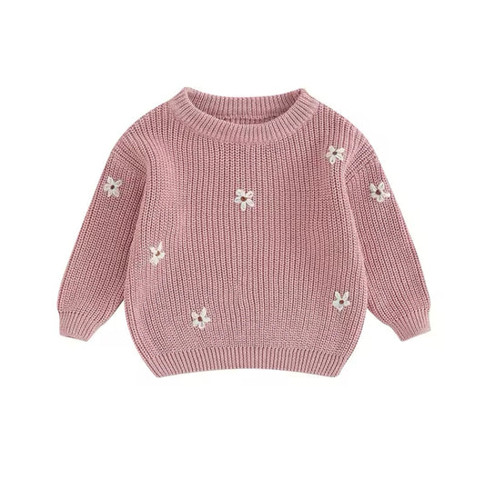 Girl Pink Floral Chunky Sweater