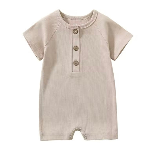 Boy Short Sleeve Tan Romper