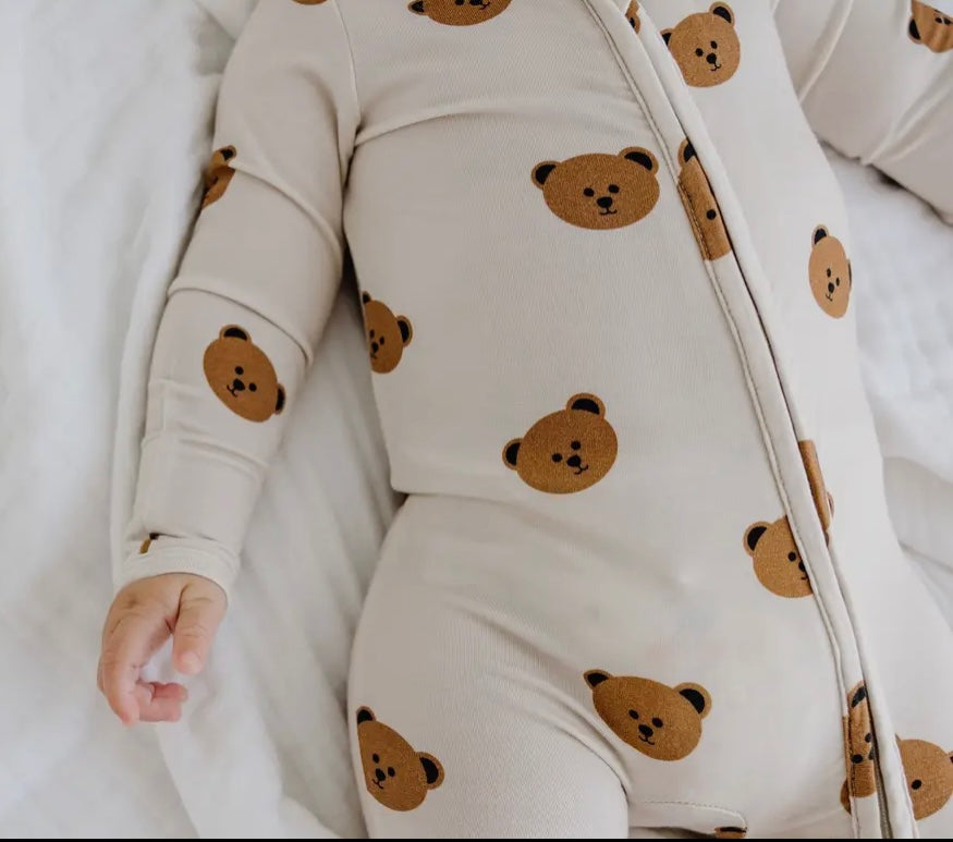 Boy Bear Bamboo Zipper Footie Sleeper