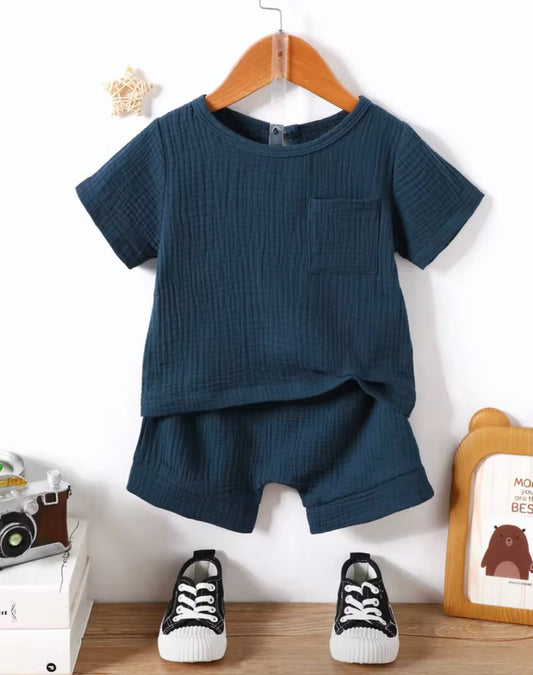 Baby Boy Navy Muslin Short Set