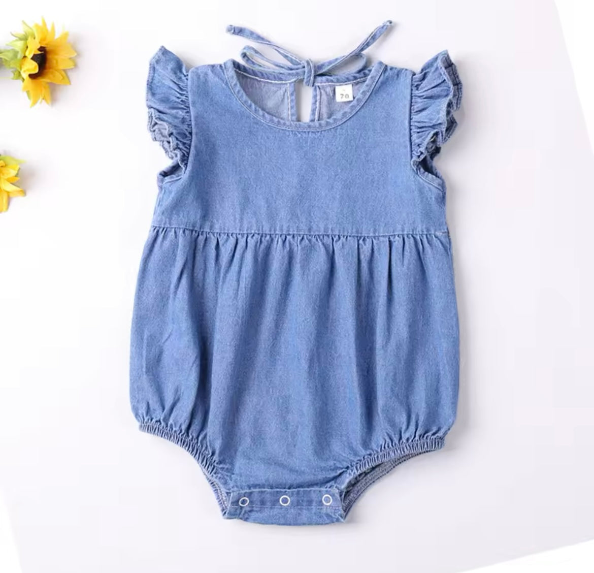 Girl Ruffle Sleeve Denim Romper