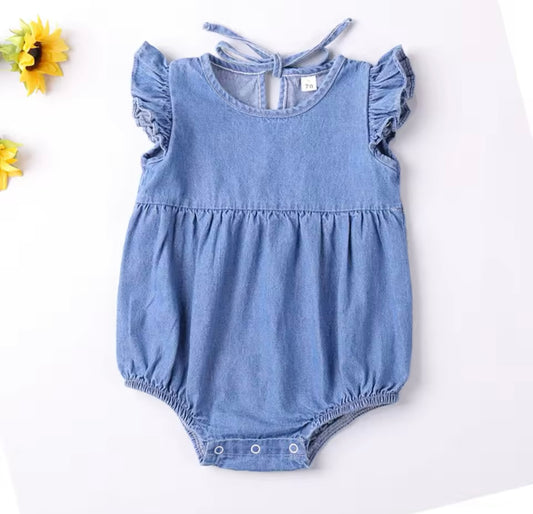 Girl Ruffle Sleeve Denim Romper