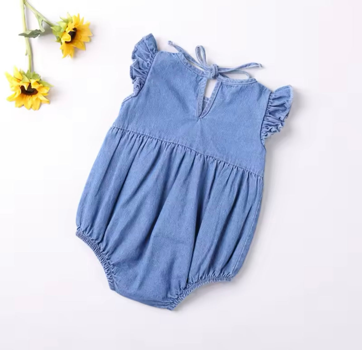 Girl Ruffle Sleeve Denim Romper