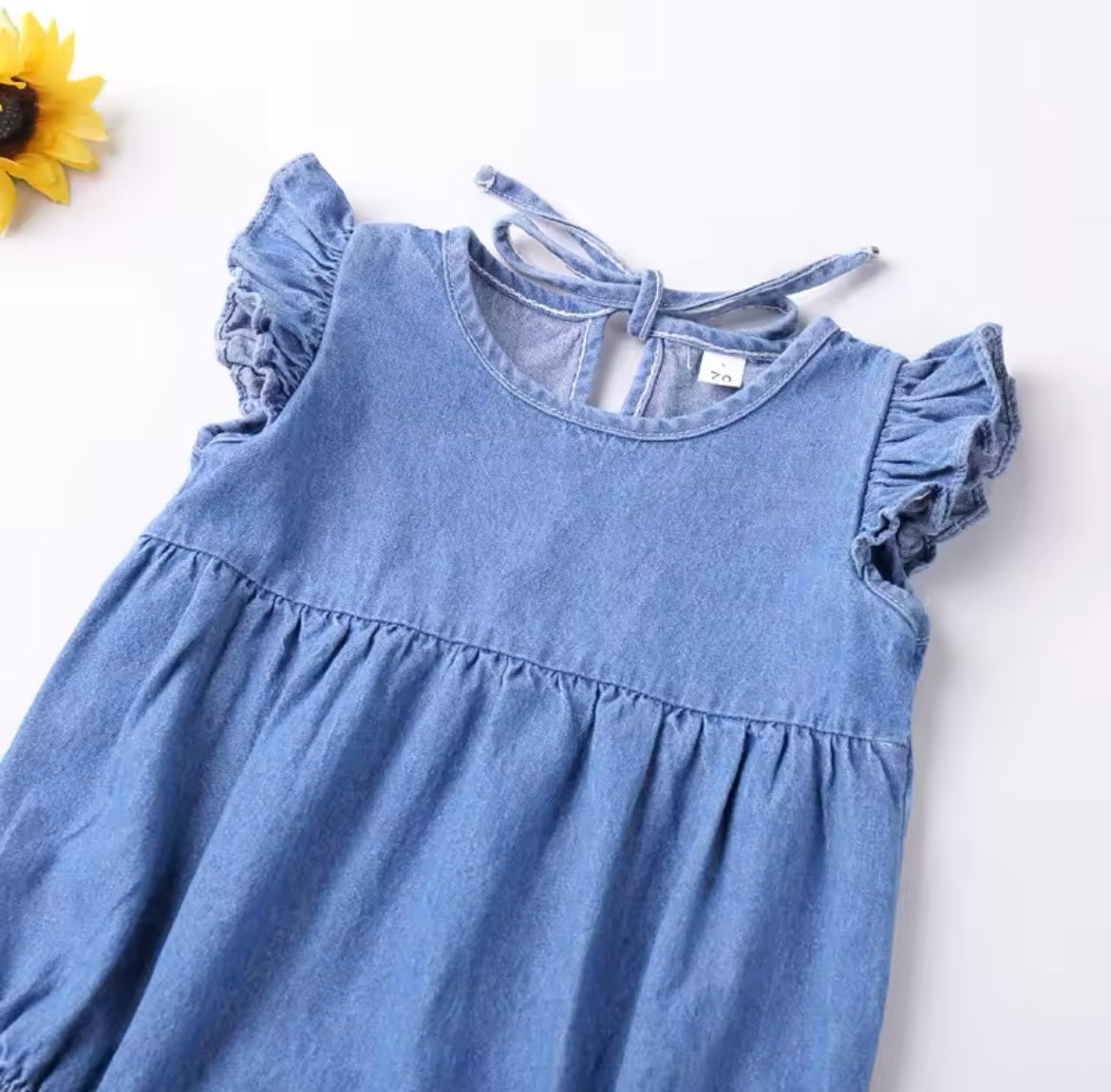 Girl Ruffle Sleeve Denim Romper