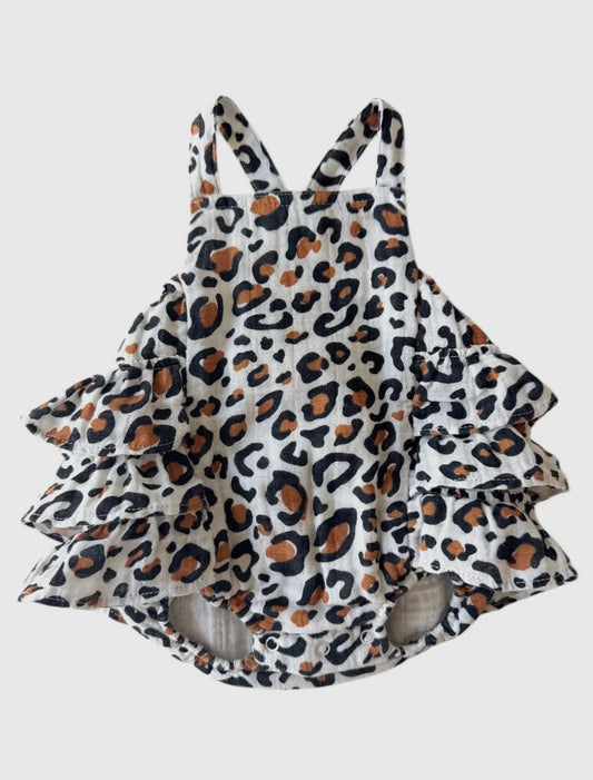 Leopard Muslin Ruffle Sun suit