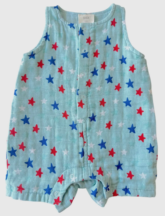 Stars Blue Muslin Shortie Romper