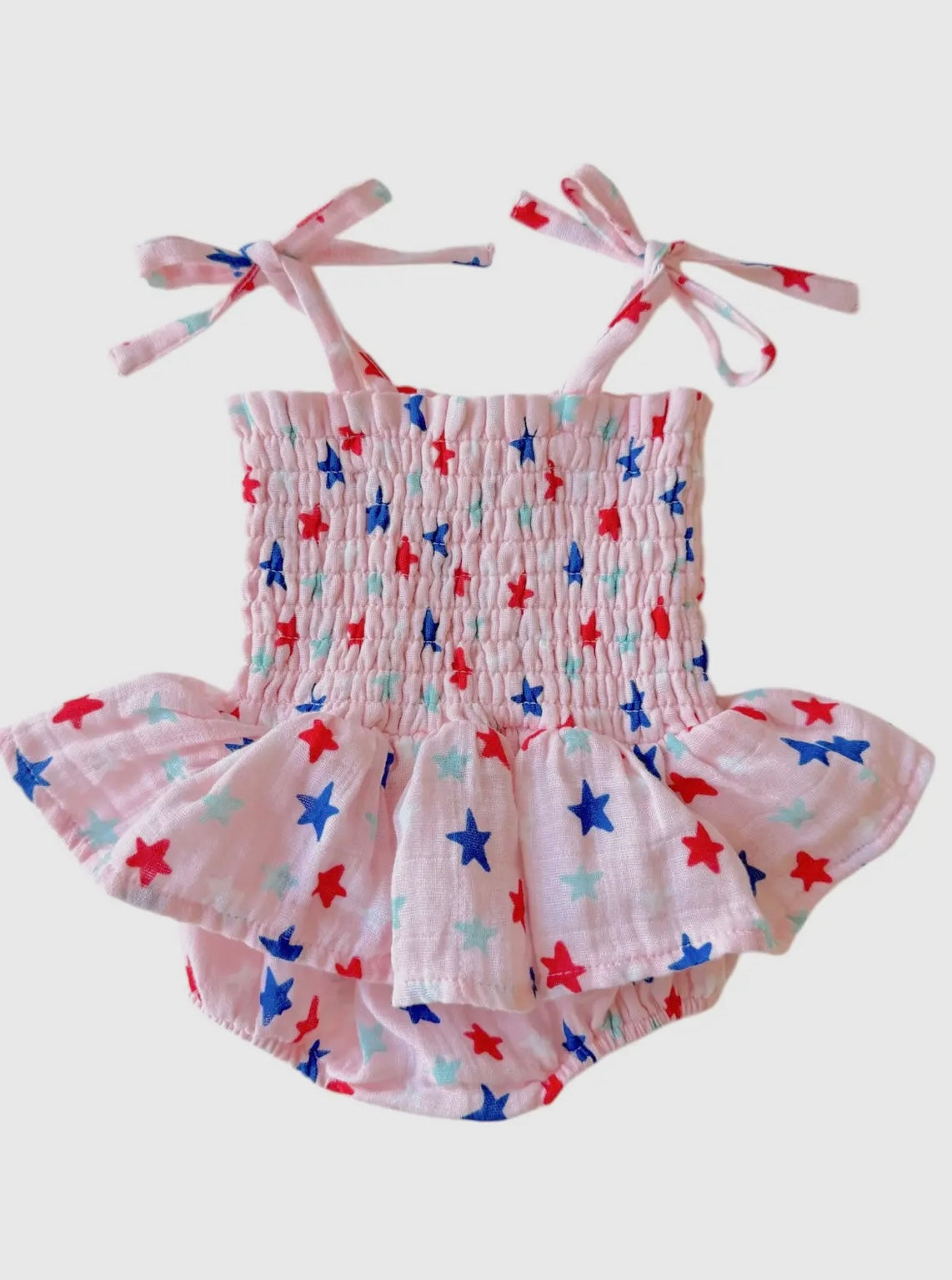 Stars Pink Muslin Smocked Bubble with Skirt