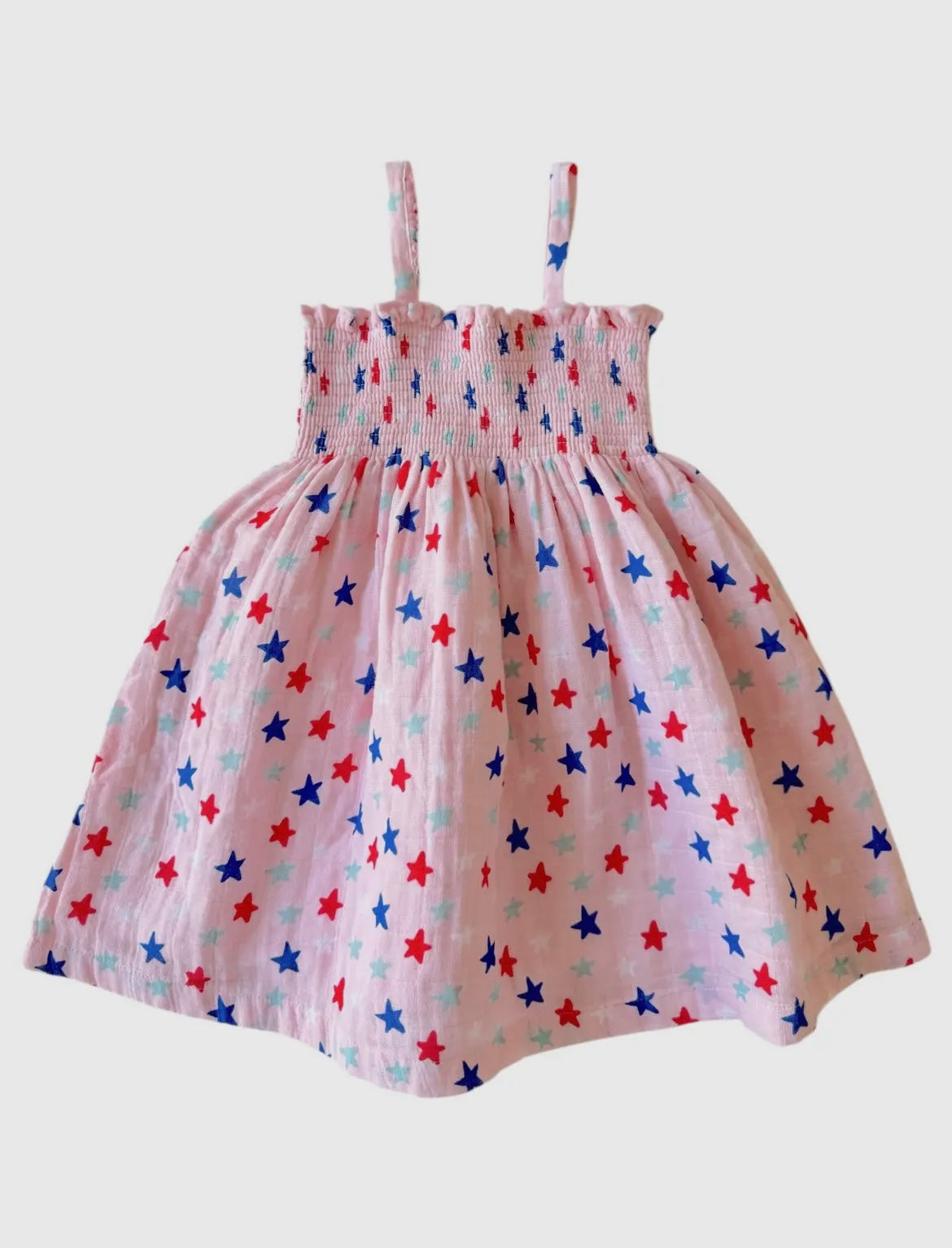 Stars Pink Muslin Smocked Tube Dress