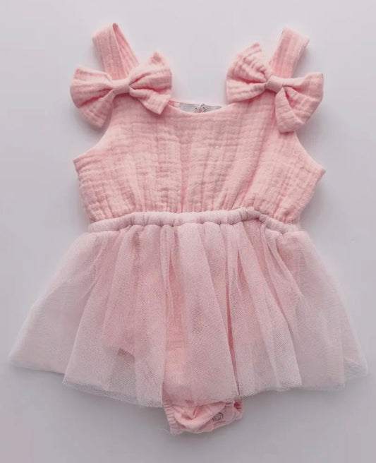 Baby Girl Bow Front Tulle Bubble Romper