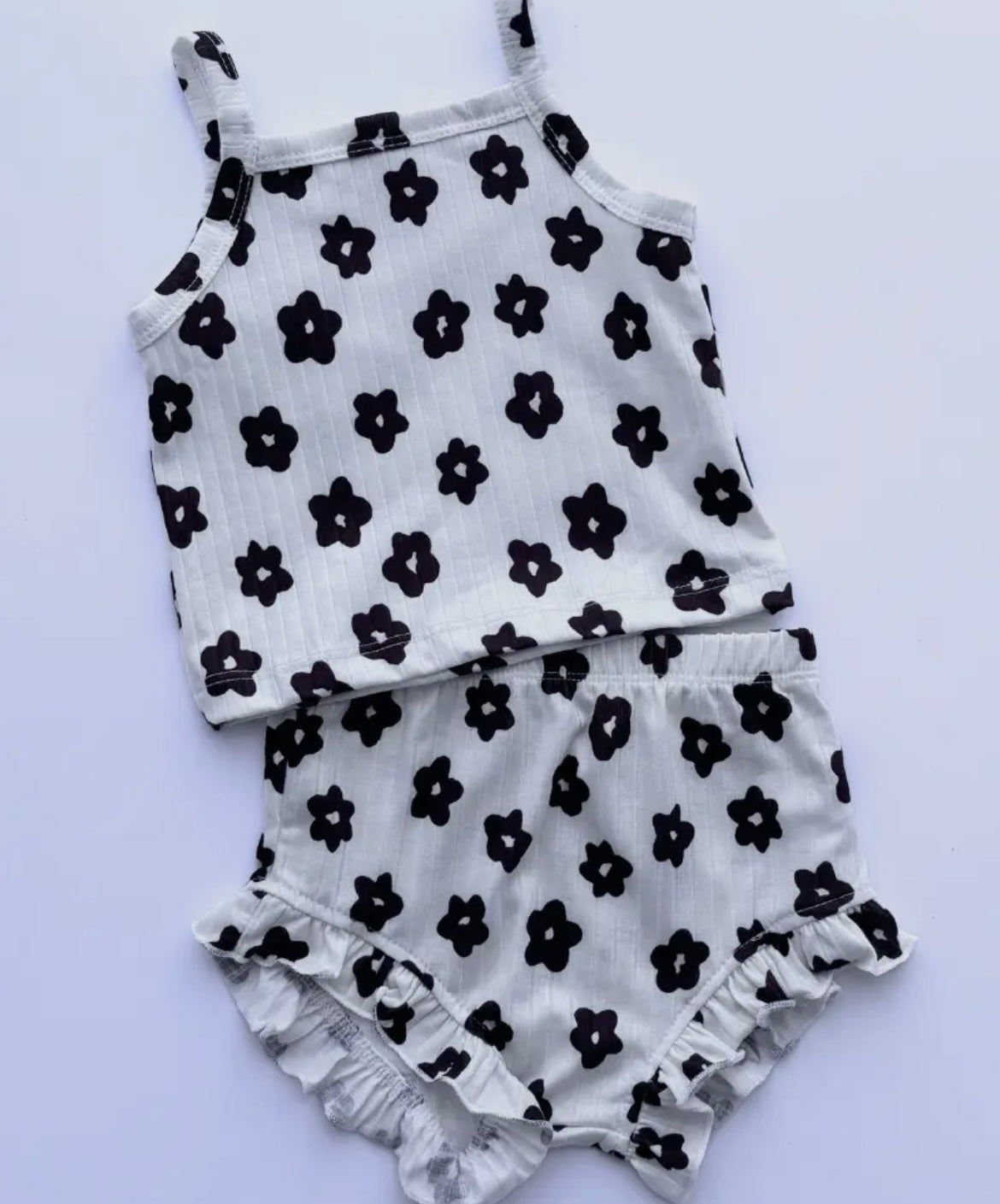 Girl White with Black Flowers Top & Bloomer Set