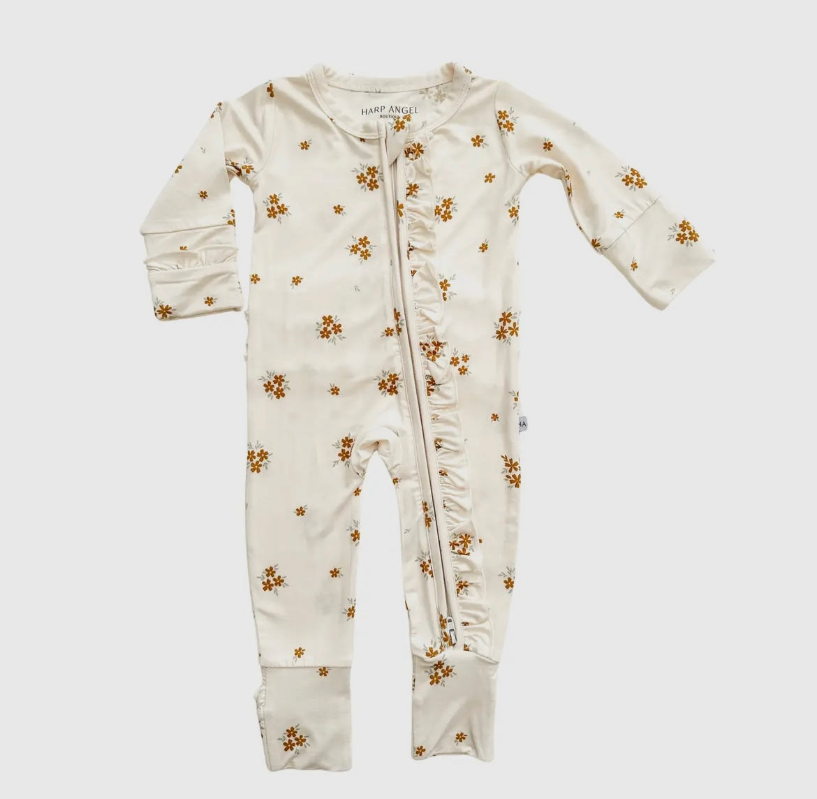 Baby Girl Bamboo Ruffle Rust Bloom Zipper Sleeper