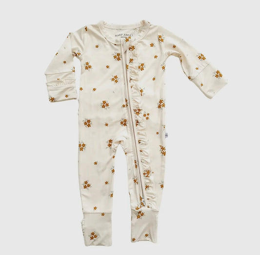 Baby Girl Bamboo Ruffle Rust Bloom Zipper Sleeper
