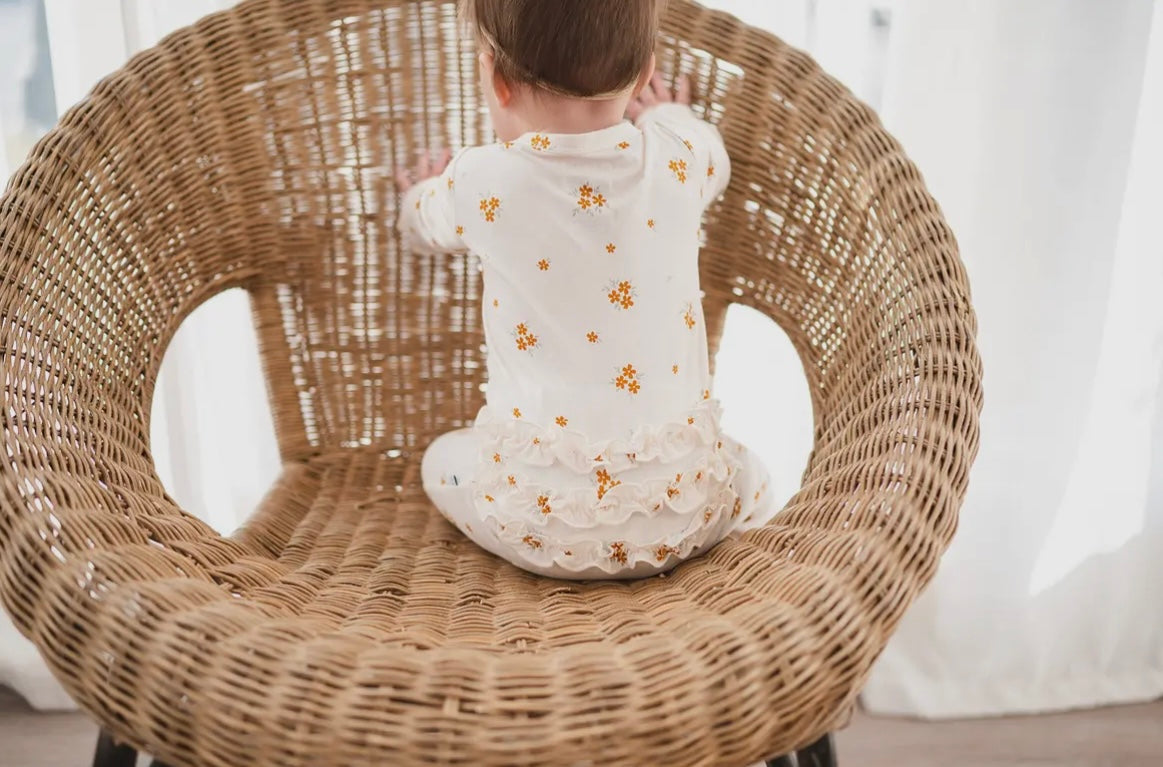 Baby Girl Bamboo Ruffle Rust Bloom Zipper Sleeper