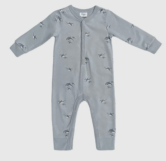 Baby Snap Grey Orcas Romper