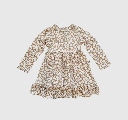 Girl Bamboo Ruffle Floral Mocha Twirl Skirted Bodysuit