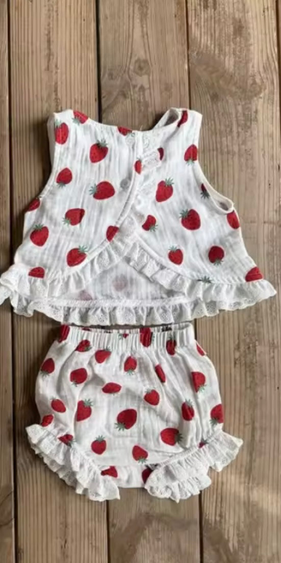 Girl Summer Strawberry Short Set