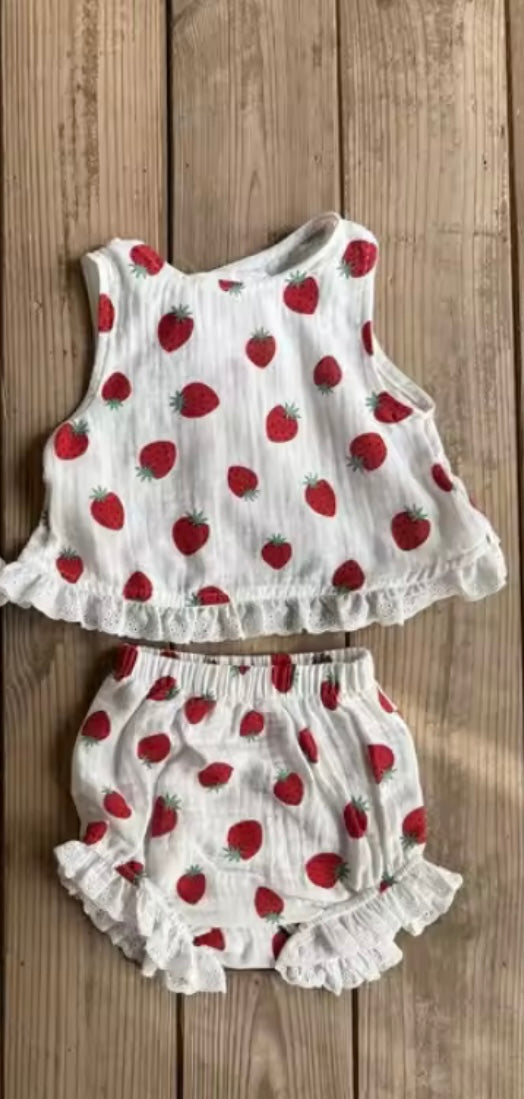 Girl Summer Strawberry Short Set